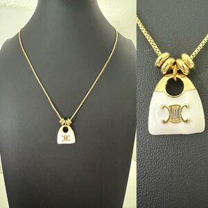 Celine Gold and White Pendant Necklace